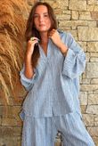 Sundaze Cheesecloth Chalk Stripe Boyfriend Shirt Denim